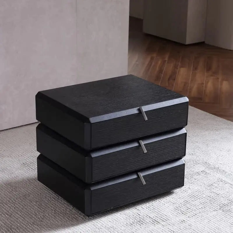 High-grade black smoked solid wood bedside table, simple modern Italian style luxury lighting rotating bedside table, high-end storage