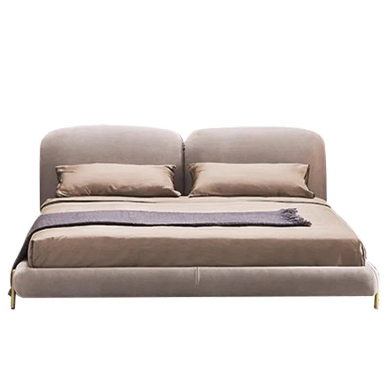 Luxury Cream Stone Modern King Bed Light Luxury Fabric Wooden Frame Small Apartment Luxury Bed