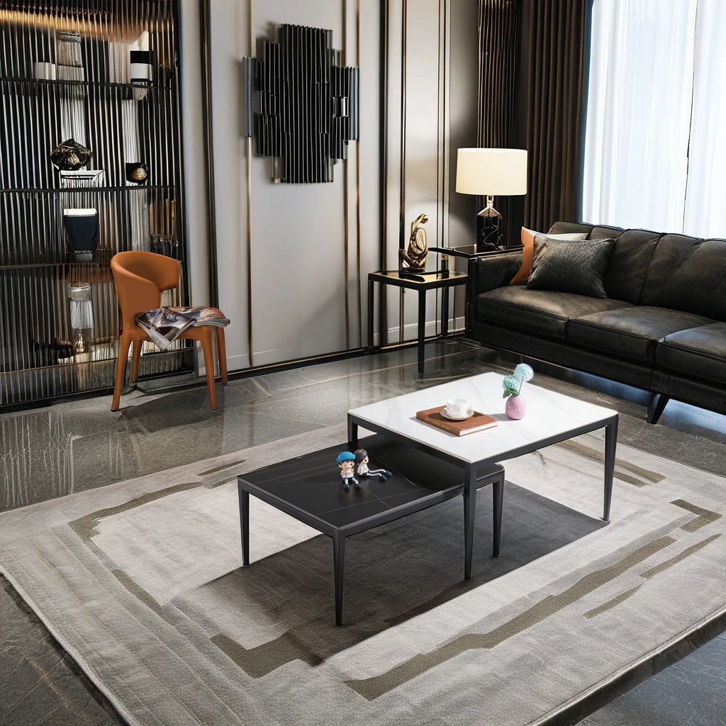 Rectangle simple design apartment ceramic top coffee table, living room sofa set in front of simple hotel coffee table