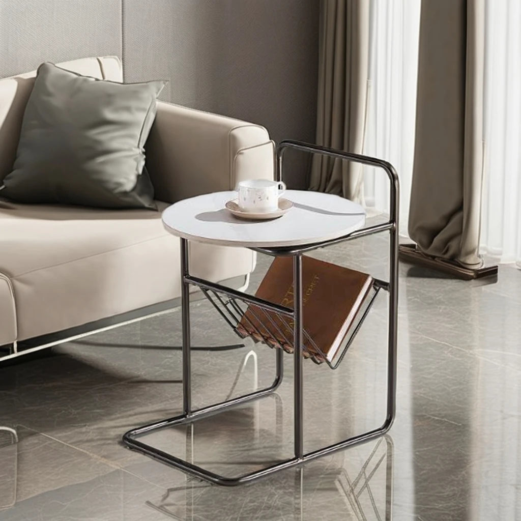 Ceramic top special shape carbon steel frame bookshelf side table living room furniture simple Italian home coffee table
