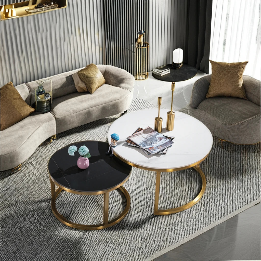 2 round combination living room furniture modern style ceramic metal base coffee table office casual coffee table home