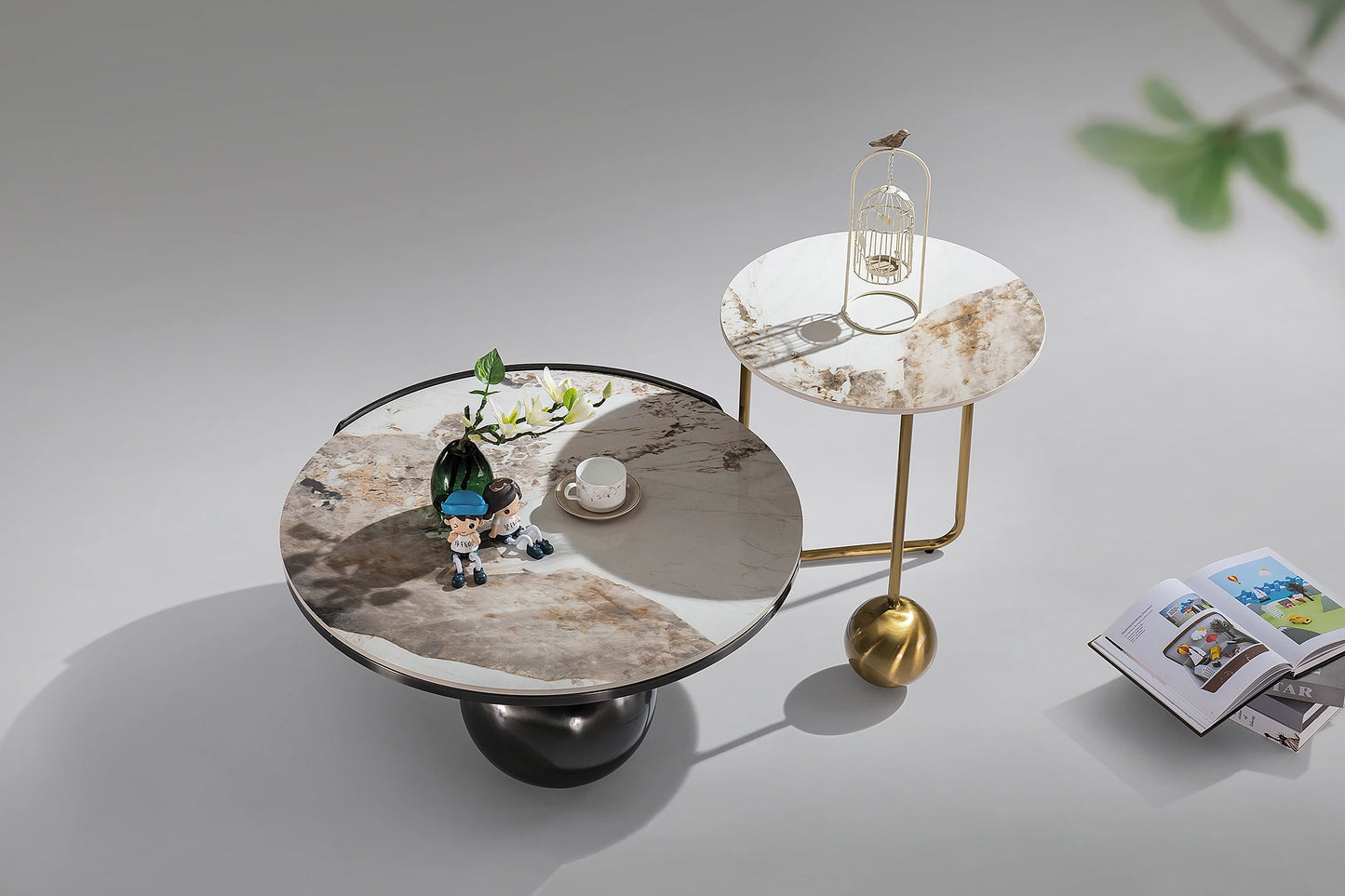 Modern luxury design interior furniture home living room casual coffee table set round ceramic stone coffee table