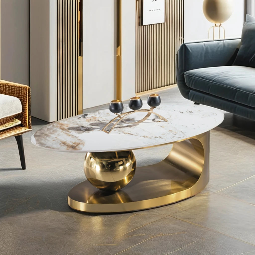 Gold base special design luxury VIP home villa oval coffee table modern living room furniture coffee table