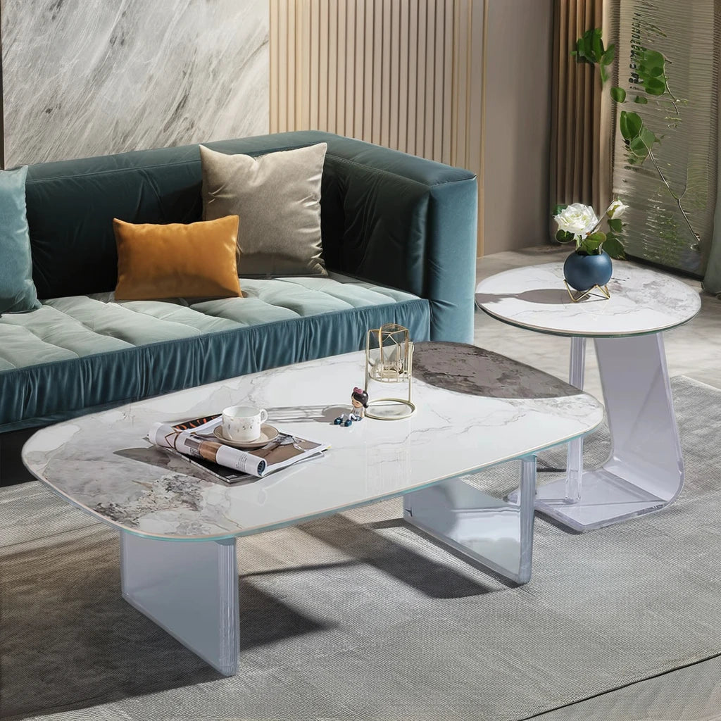 White ceramic luxury villa coffee table set rectangular round living room furniture casual modern coffee table