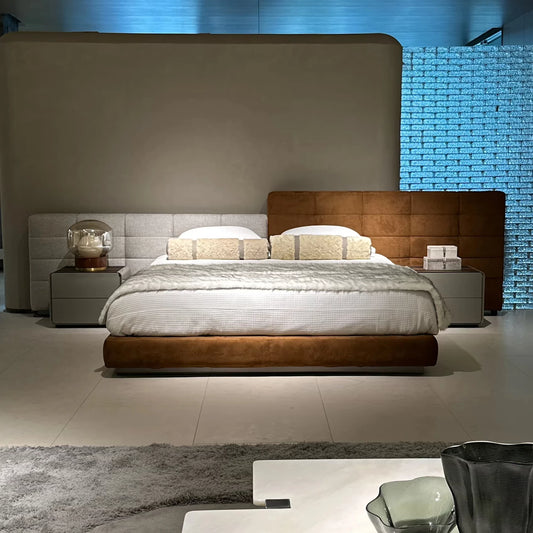 Exquisite Italian design luxury bed frame set Italian modern wooden king bedroom bed leather interior home