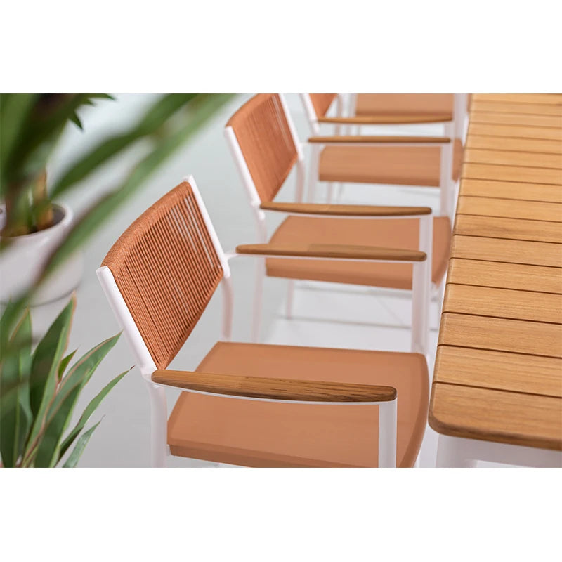 Teak Tabletop Aluminum Frame Furniture Hotel Restaurant Outdoor Garden Dining Table Set