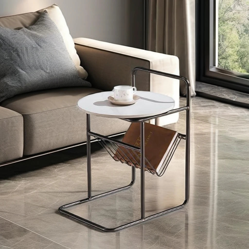 Ceramic top special shape carbon steel frame bookshelf side table living room furniture simple Italian home coffee table