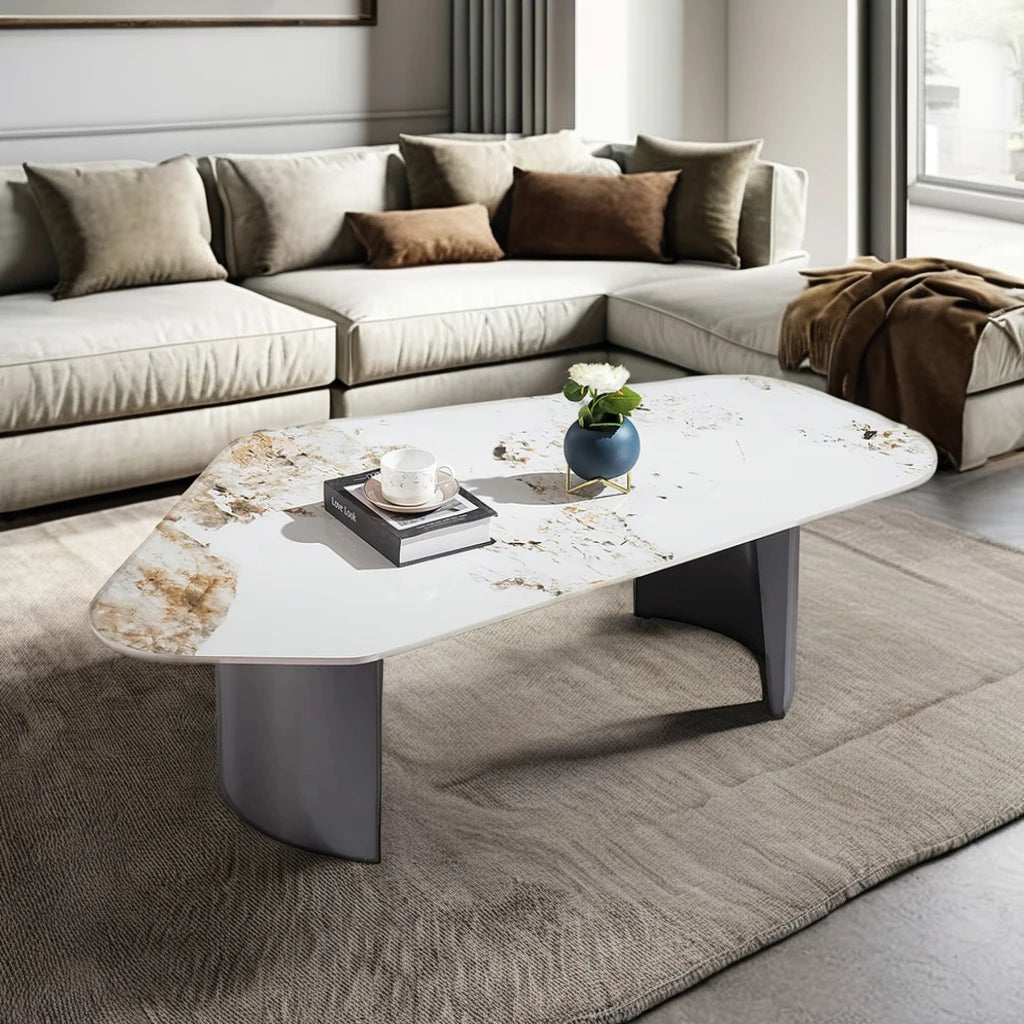 Stainless steel titanium base home living room furniture attic coffee table set villa home high-end ceramic attic coffee table