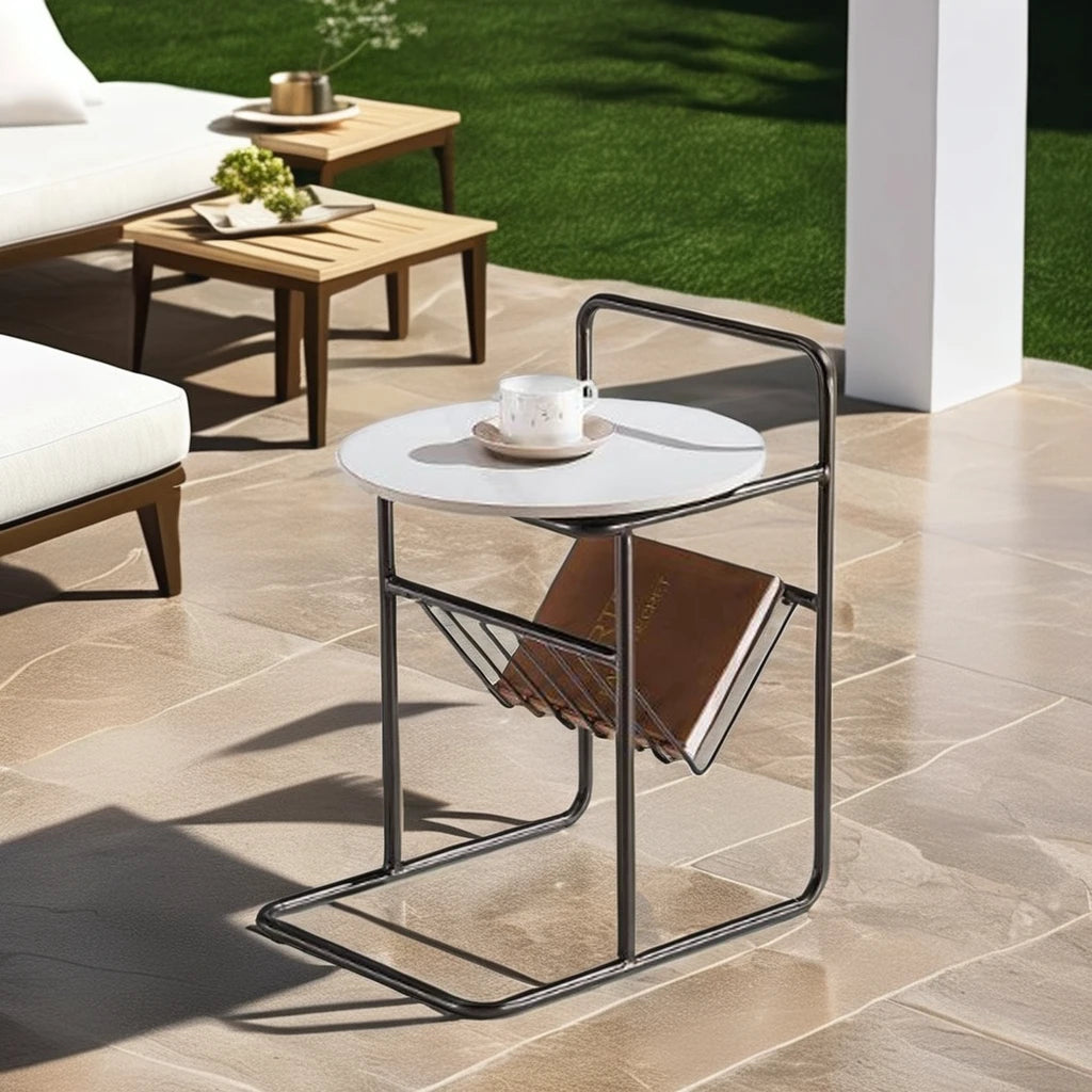 Ceramic top special shape carbon steel frame bookshelf side table living room furniture simple Italian home coffee table