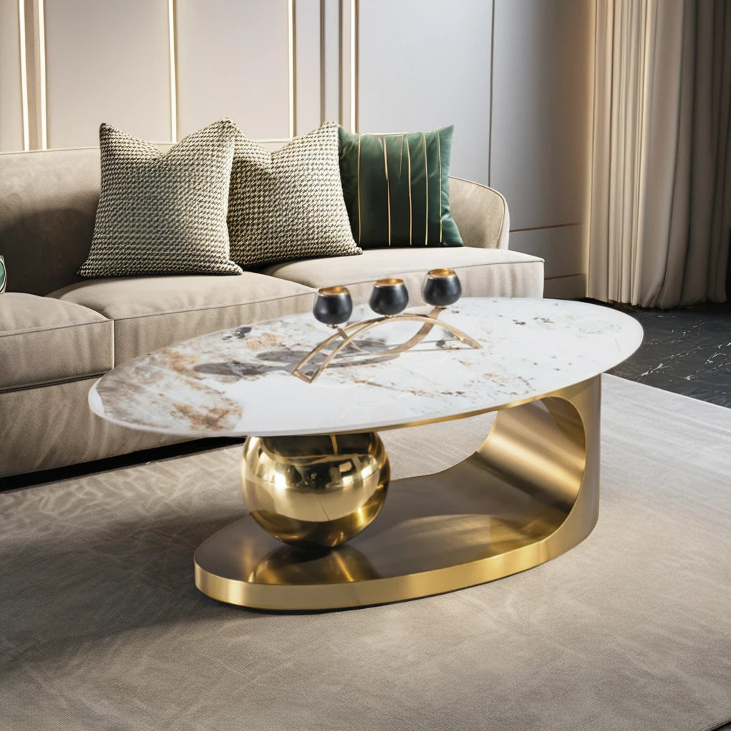 Gold base special design luxury VIP home villa oval coffee table modern living room furniture coffee table