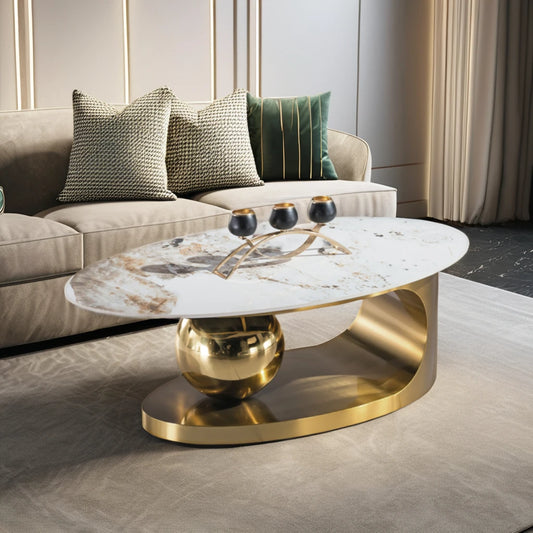 Gold base special design luxury VIP home villa oval coffee table modern living room furniture coffee table