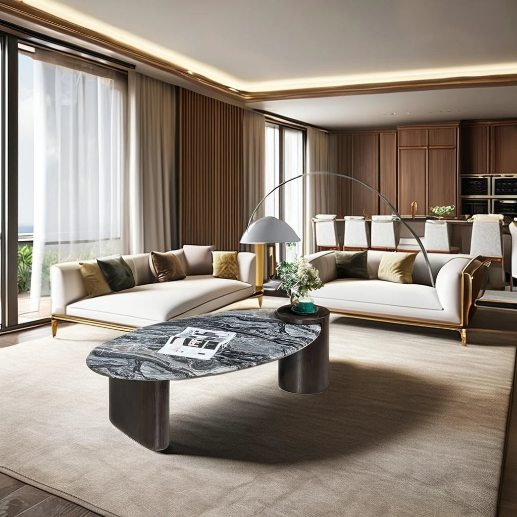 Micro crystal line stone oval top villa high-end coffee table luxury home living room furniture loft Casa hotel coffee table