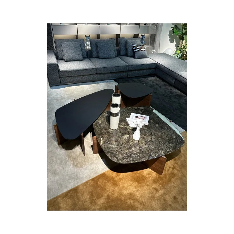3-Piece Combination Low Coffee Table Marble Top Dining Table Light Luxury Solid Wood Living Room Furniture Center Table