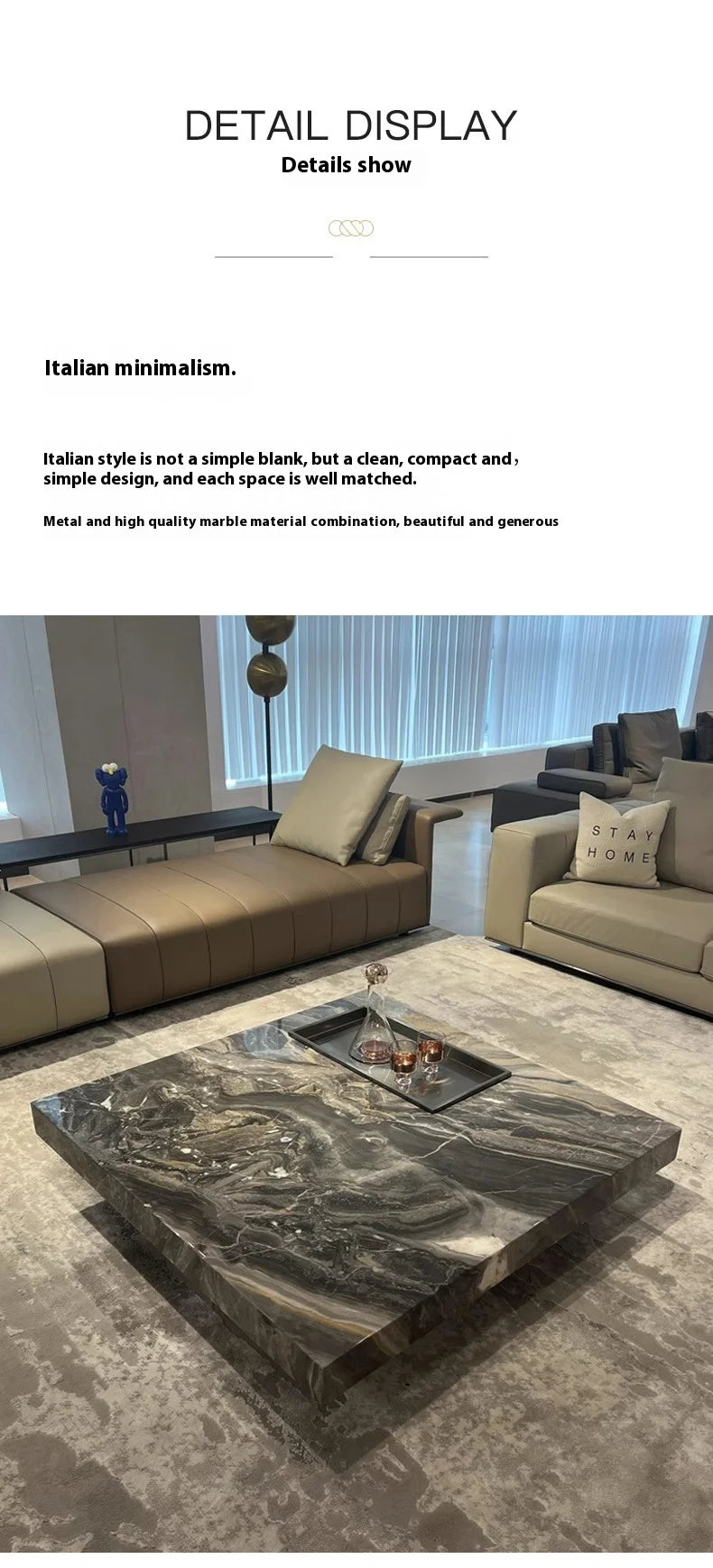 Italian luxury stone coffee table Normcore modern living room barrier-free high-end simple marble square