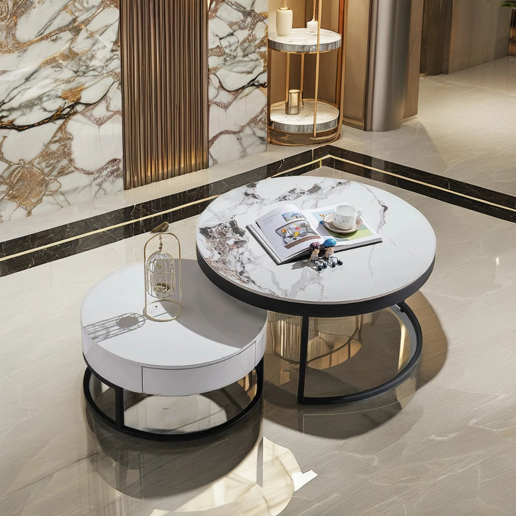 Ceramic living room interior furniture size round indoor bedroom indoor coffee table household coffee table set
