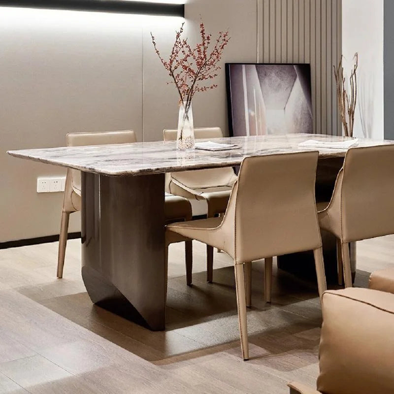 Modern Luxury Italian Normcore Dining Table High-end Venetian Brown Natural Marble with Stainless Steel Household Dining Table