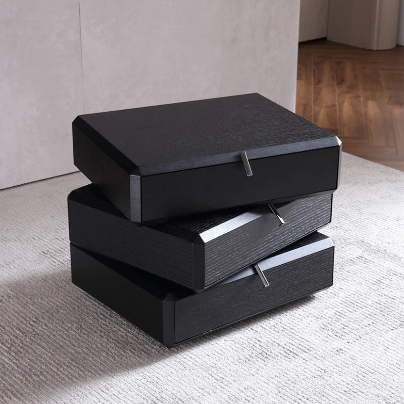 High-grade black smoked solid wood bedside table, simple modern Italian style luxury lighting rotating bedside table, high-end storage