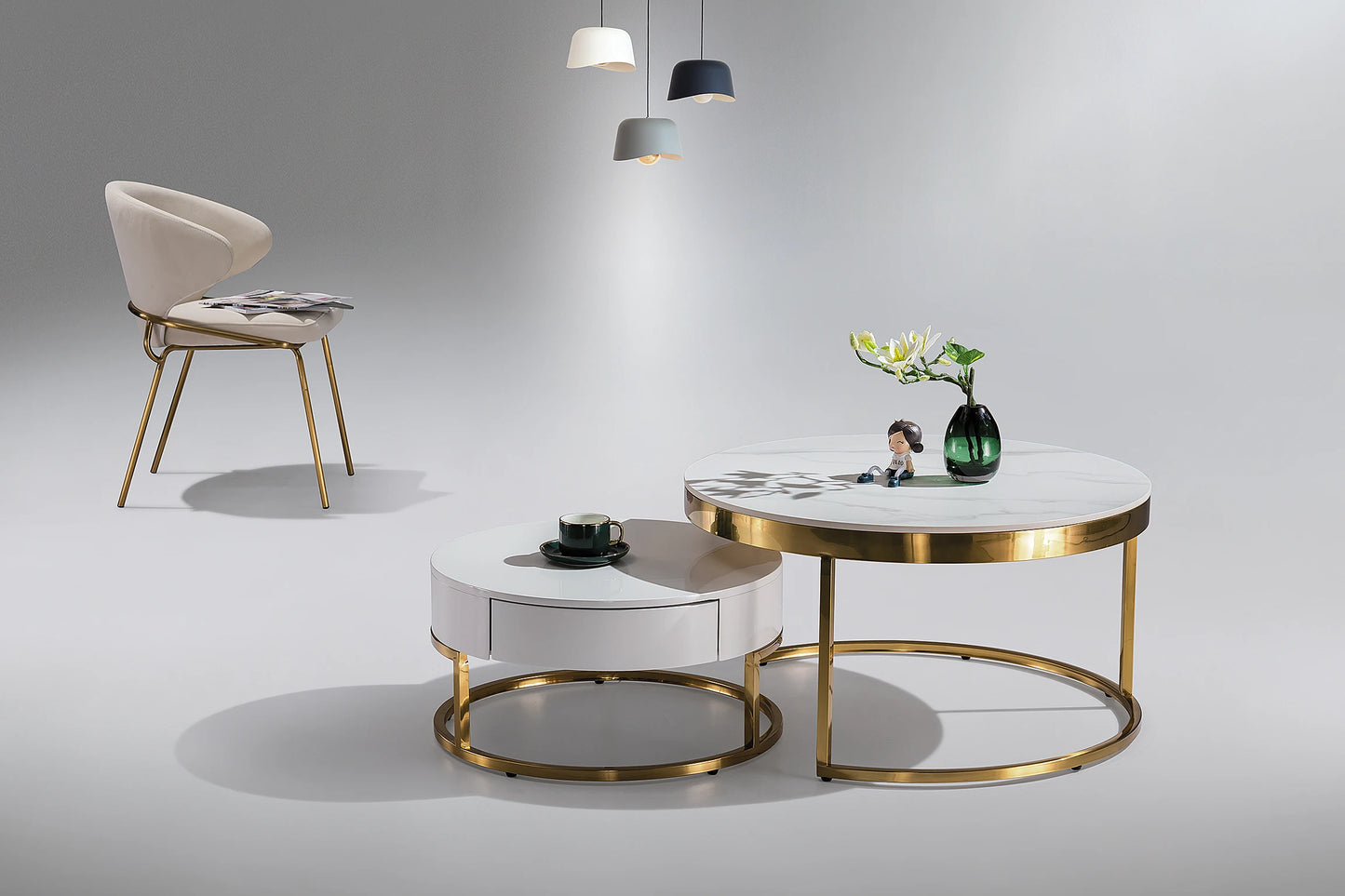 Ceramic living room interior furniture size round indoor bedroom indoor coffee table household coffee table set