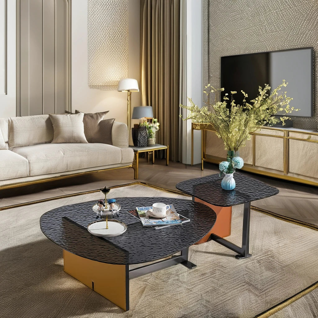 Light luxury glass top VIP villa furniture living room leisure coffee table combination home interior beauty salon coffee table