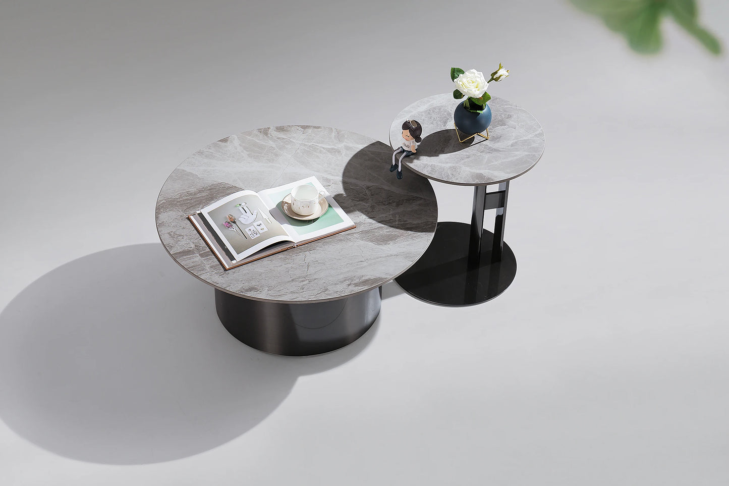 Light luxury stainless steel gold ceramic round living room furniture indoor beauty salon casual coffee table set