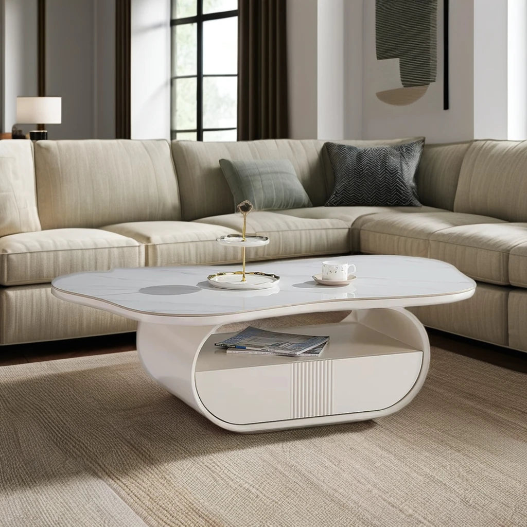 White ceramic living room center coffee table household furniture casual restaurant bedroom hotel project coffee table