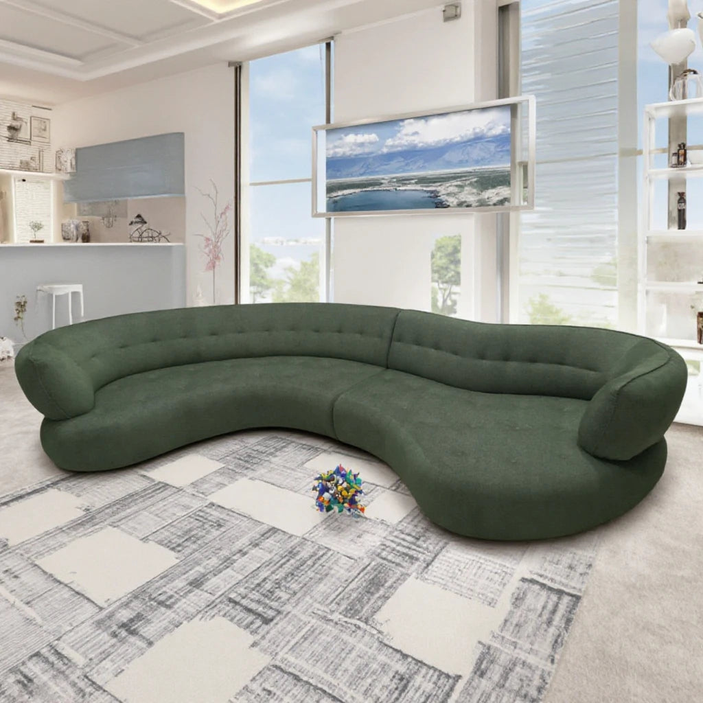 New design light luxury Italian living room curved sofa 3.9 meters large villa apartment green fabric moon sofa casual modern sofa