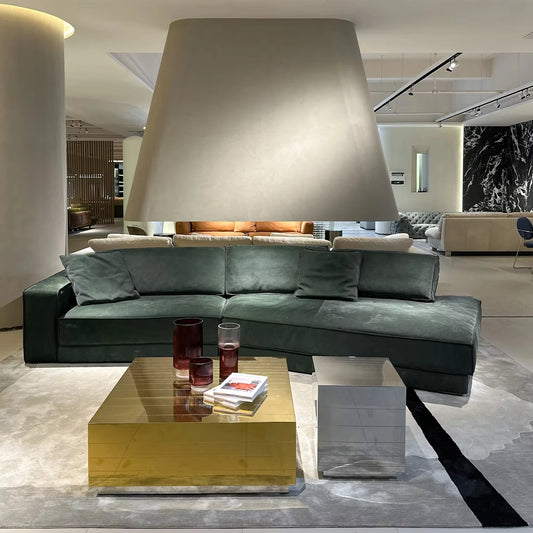 Stylish and minimalist living room combination sofa set with wooden legs, leather and velvet materials for bedroom and bathroom