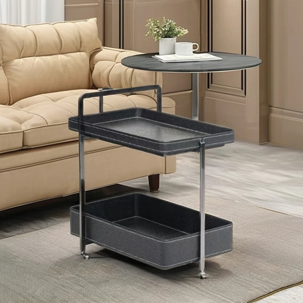 New Design Saddle Leather Double Side Table Villa Living Room Furniture Removable Coffee Table with Wheels Family Hotel