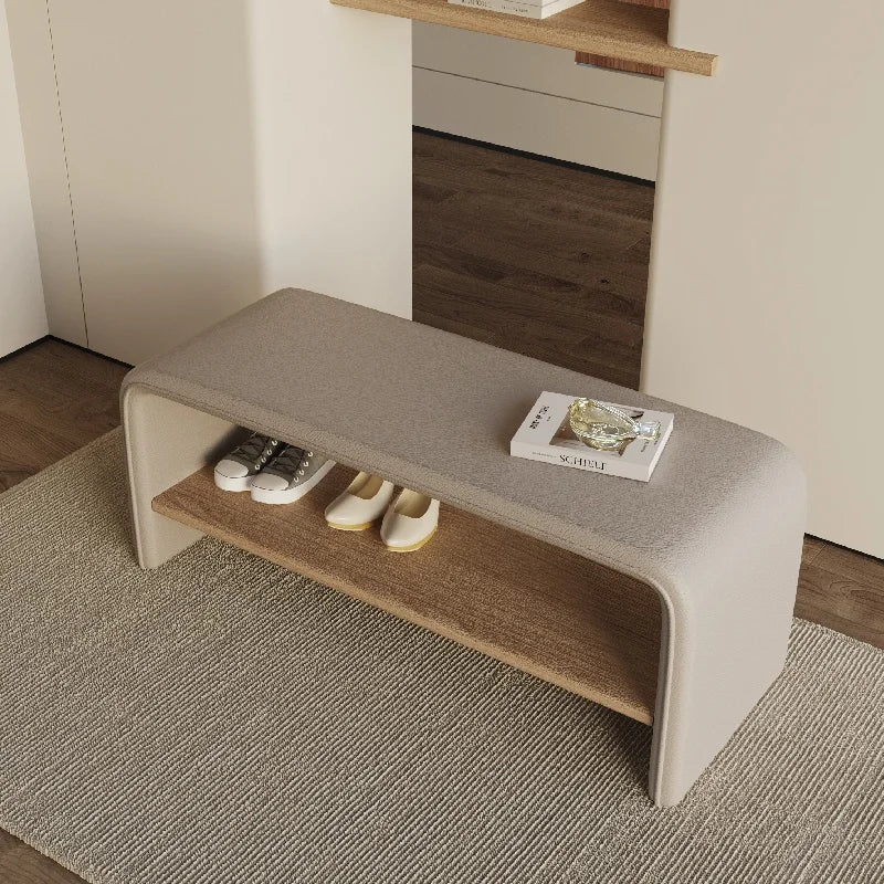 High-end modern entrance door solid wood shoe changing stool with integral entrance stool for fitting room household shoe cabinet