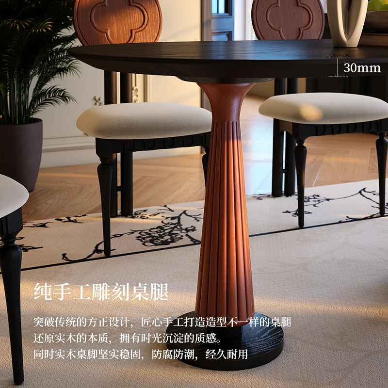 French Modern Special Design Restaurant Set Solid Wood Dining Table American Black Grey Wood Oval Home Dining Table