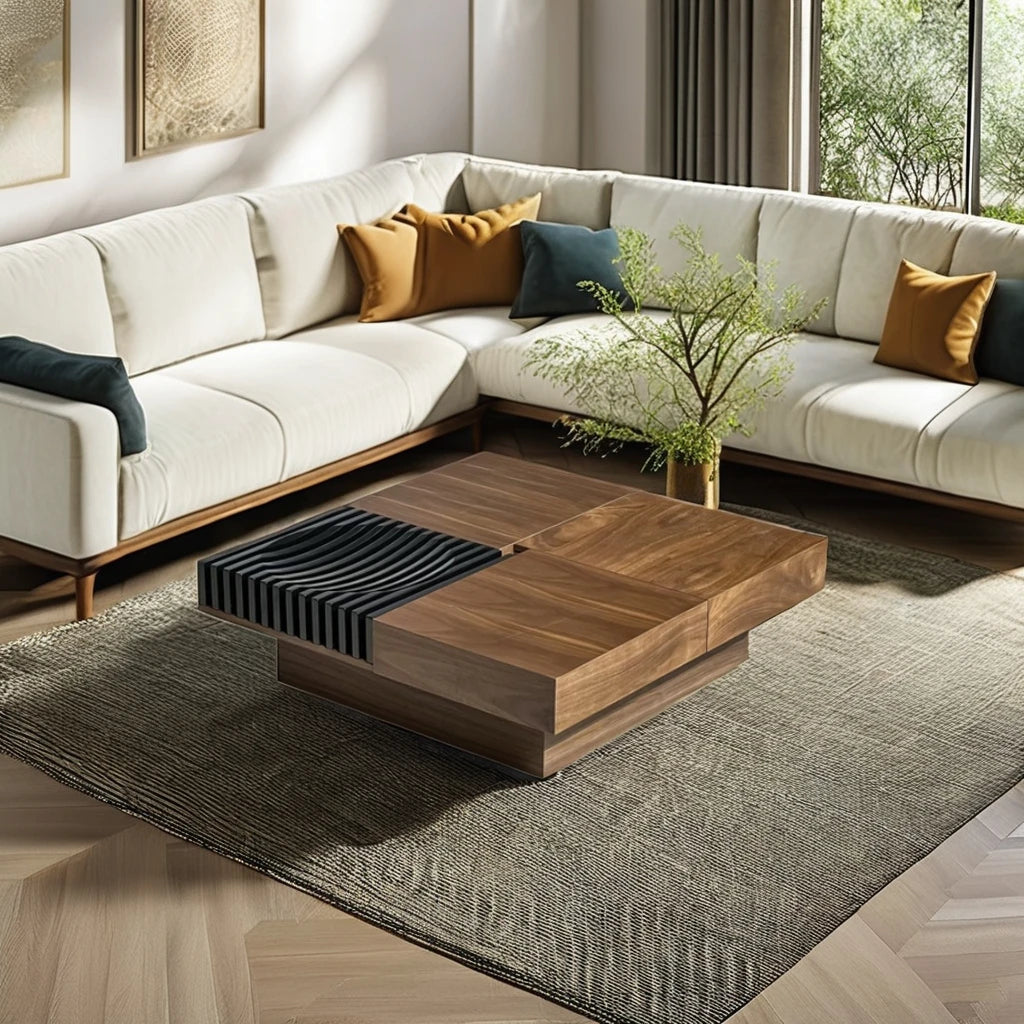 Square box coffee table interior furniture Japanese style wooden functional storage home villa center loft coffee table