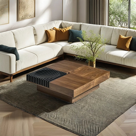 Square box coffee table interior furniture Japanese style wooden functional storage home villa center loft coffee table