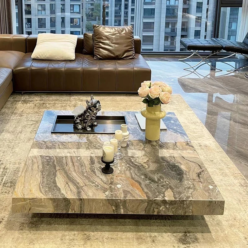 Italian luxury stone coffee table Normcore modern living room barrier-free high-end simple marble square
