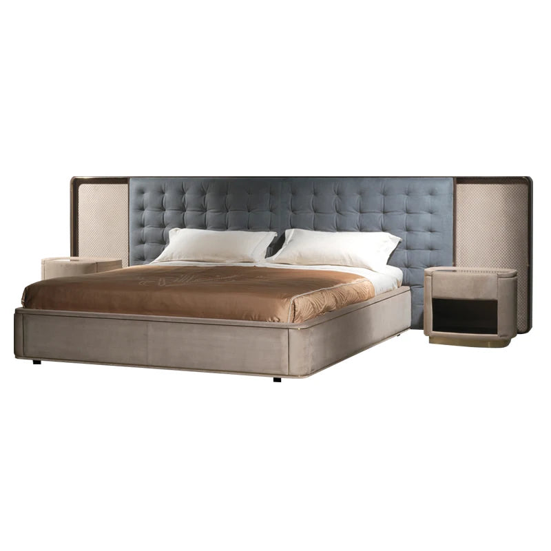 Italian designer luxury queen bed modern widescreen high-end atmosphere master bedroom villa wedding wooden frame bed
