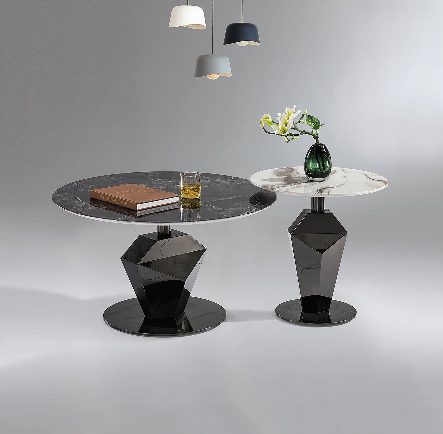 Stainless steel black titanium light luxury Italian round coffee table set Home interior villa VIP living room coffee table