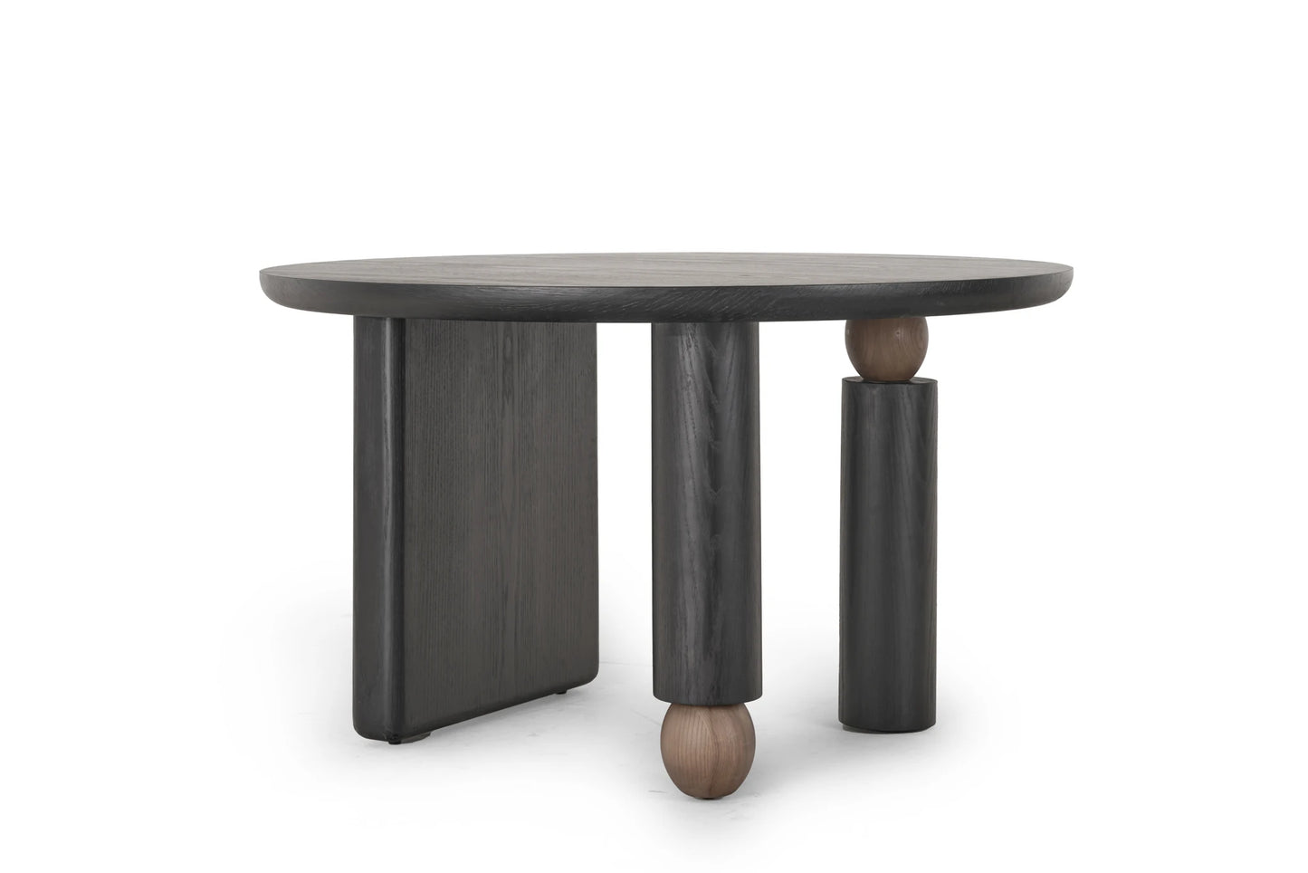 Modern minimalist Wabisabi design plywood frame round black ash wood home dining table set 6 stone material kitchen dining room
