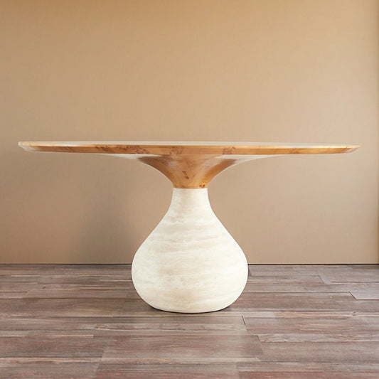 Vintage French Vintage Dining Table Set Designer Model Tree Burr Wood Colored Marble Villa with Natural Stone Table