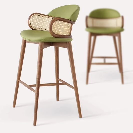 Noric Design Rattan Ash Wooden Home Interior Furniture Living Room bar Table 75cm Stools Japan Design Barchairs Barstool