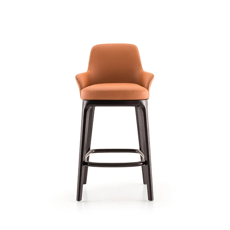 High quality modern Nordic kitchen and lounge counter chairs solid wood base microfiber leather restaurant coffee bar use