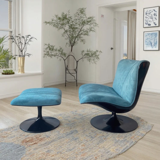 Simple velvet single office recliner sofa fiberglass rotating swivel chair ottoman life leisure