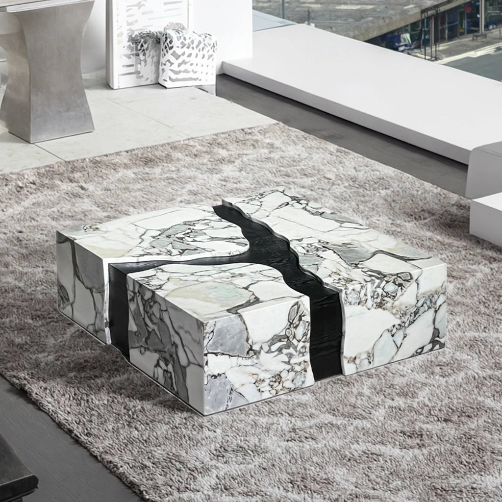 Italian design modern home living room furniture artificial marble square beautiful central table drawer home office coffee table