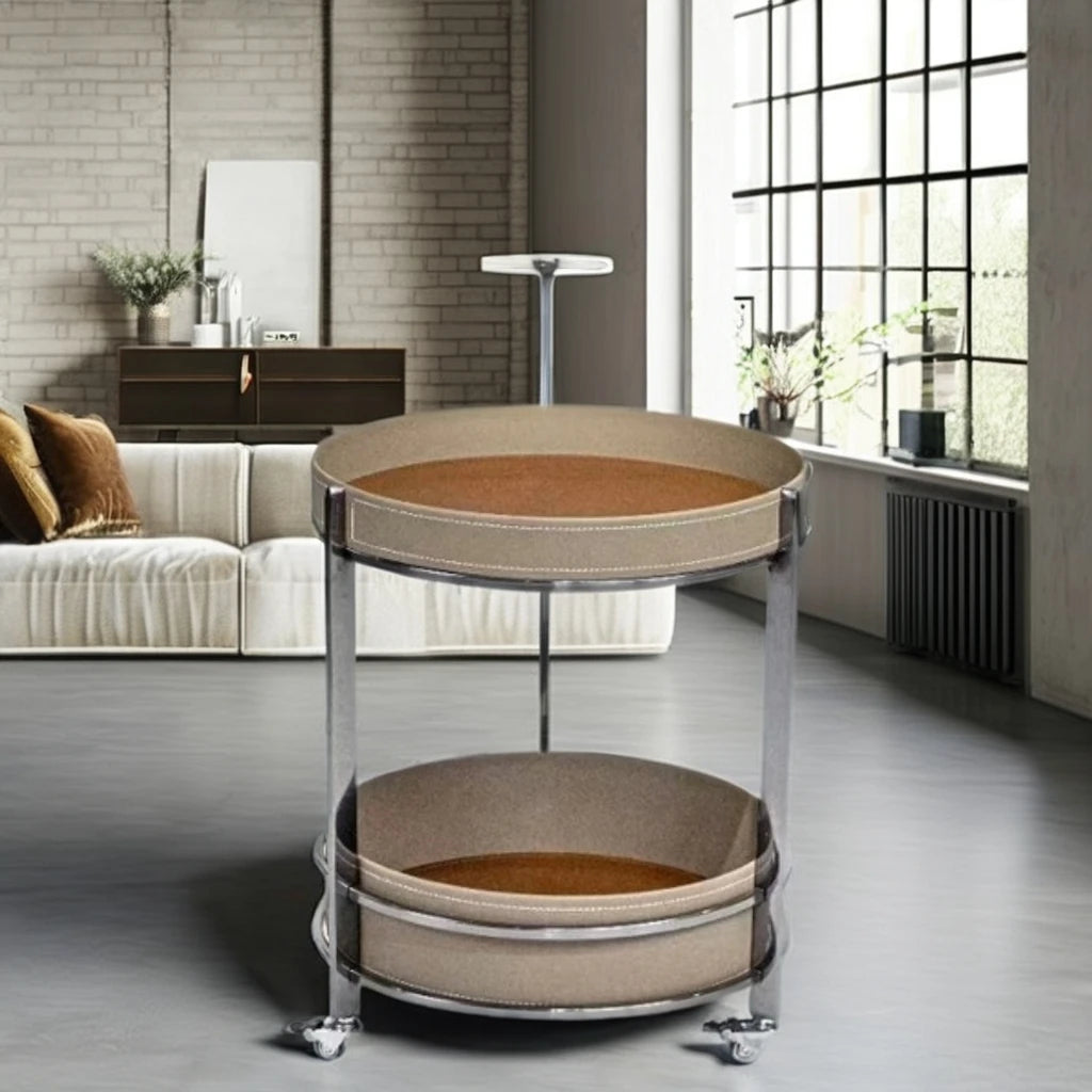 Removable hotel project Bedside table Interior living room furniture Saddle leather 2-story round loft coffee table