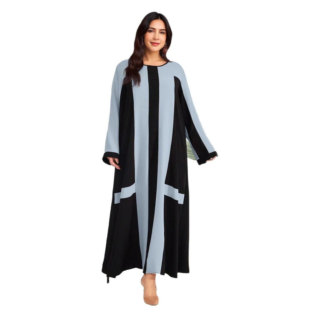 2025 Amazon independent station supply new Muslim contrasting color large size casual loose dress Middle East