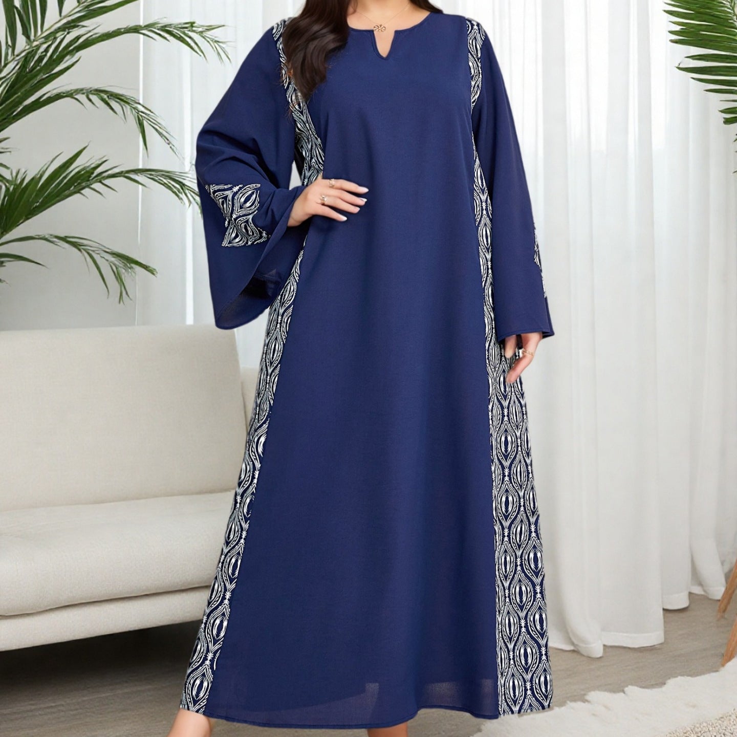 AB312 Cross-border Eid al-Adha Arab Dubai Splicing Loose Plus Size Dress Muslim Party Robe