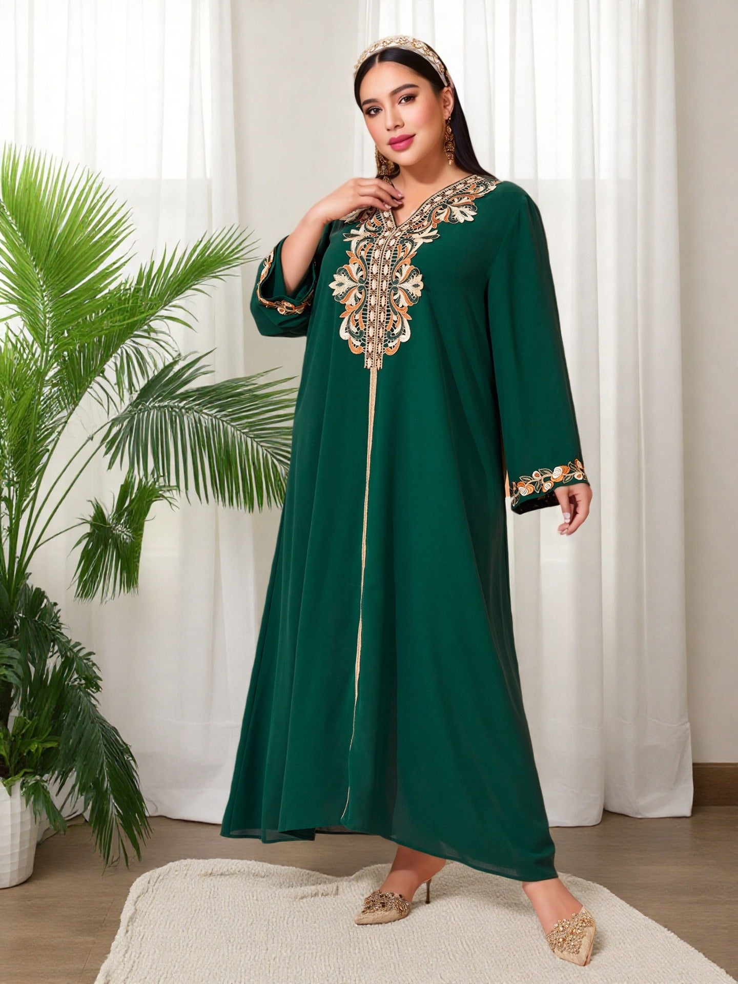 AB312 2023 Al-Adha Arab Dubai Embroidered Decal Dress Muslim Party Dinner Robe