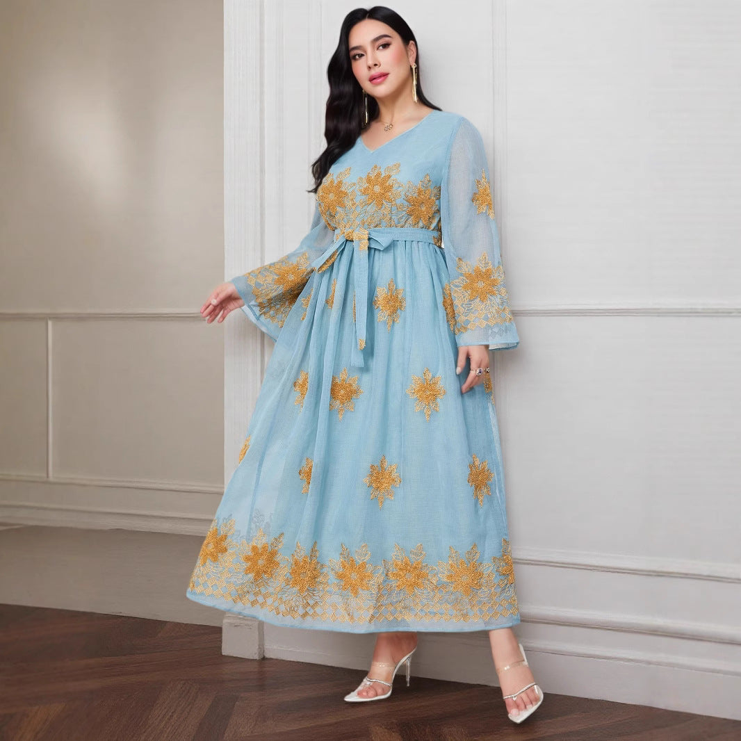 Al-Adha Arab Dubai Embroidered Decal Dress Muslim Party Dinner Robe