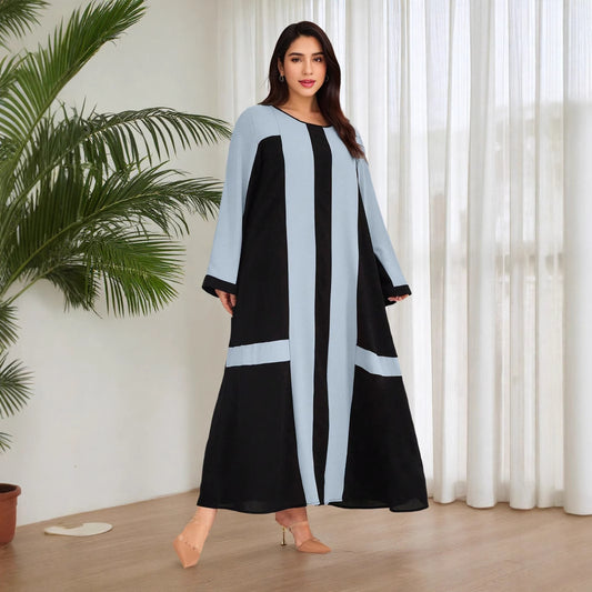 2025 Amazon independent station supply new Muslim contrasting color large size casual loose dress Middle East
