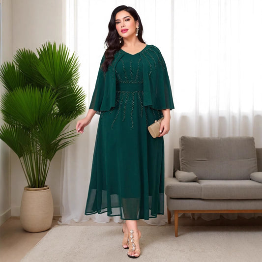 Cross-border Dubai Muslim Amazon Banquet Luxury Beads Hot Diamonds Skinny Light Luxury Niche Engagement Dress