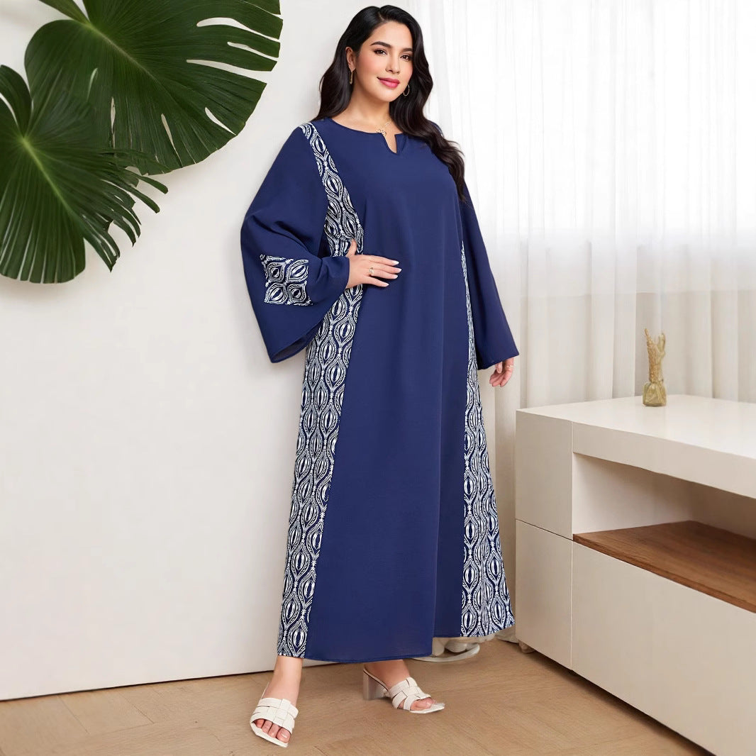 AB312 Cross-border Eid al-Adha Arab Dubai Splicing Loose Plus Size Dress Muslim Party Robe