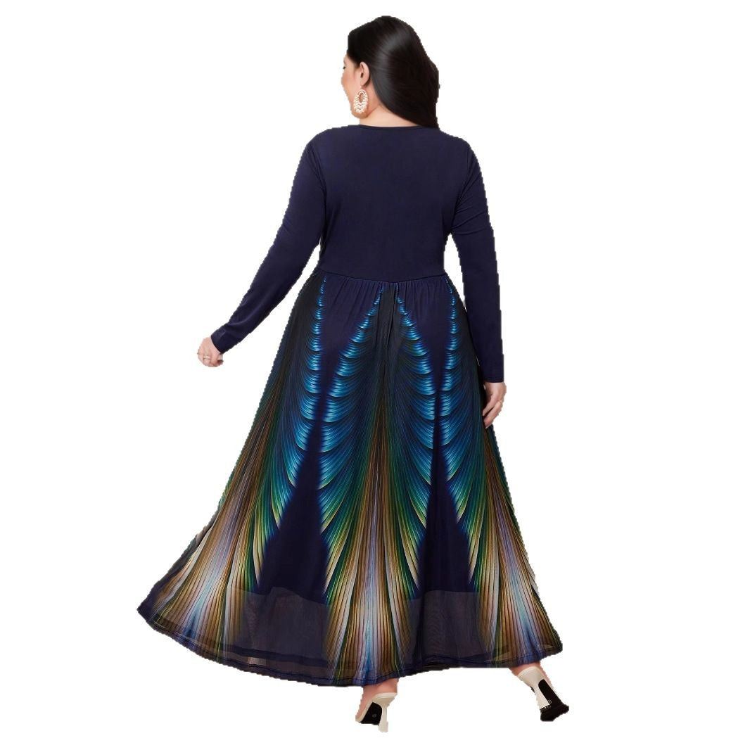 2025 Four Seasons New Cross-border Foreign Trade TEMU Hot Sale Digital Printing Casual Slim Large Size Women's Dress